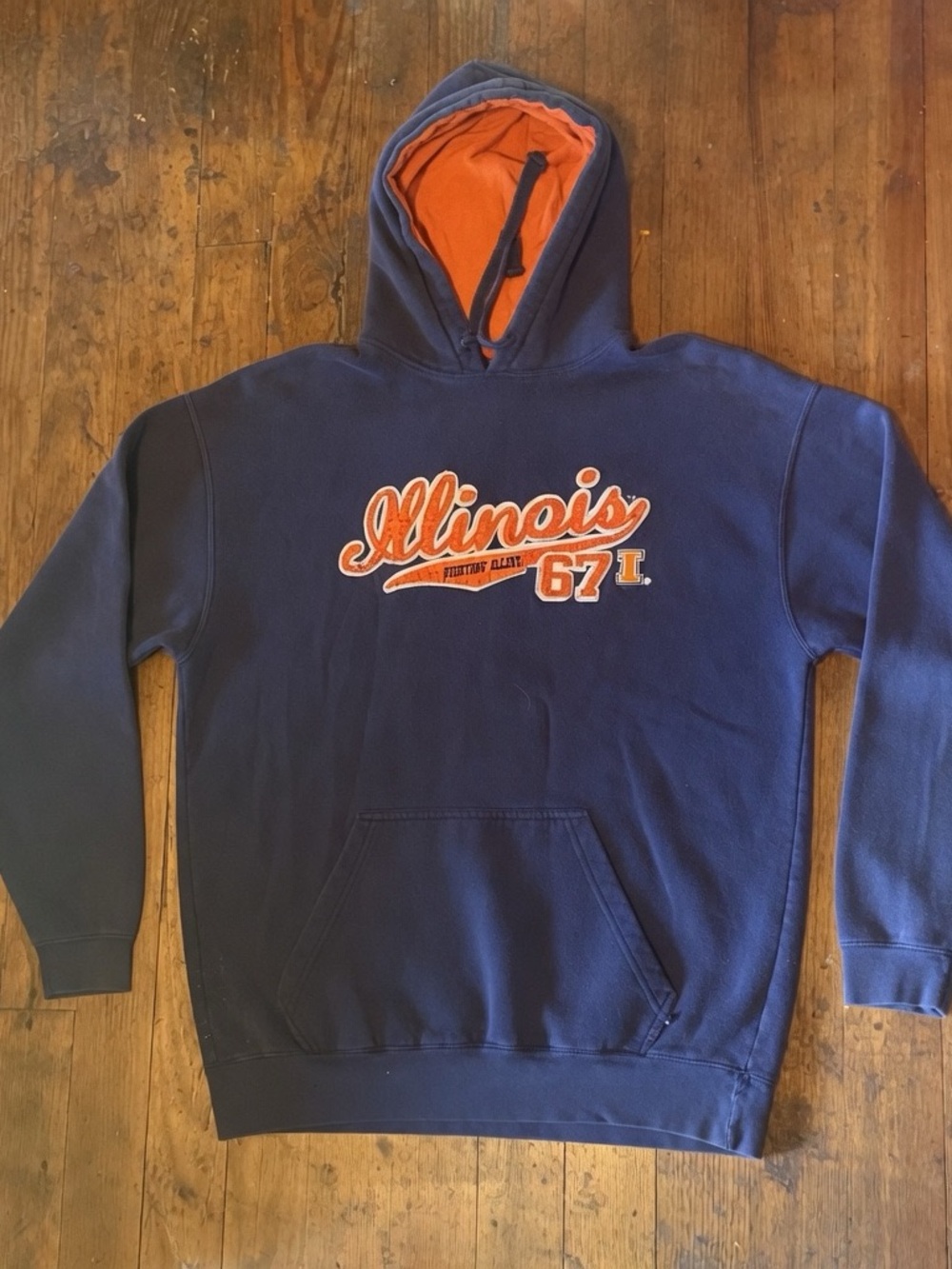 Vintage Y2K J.America Illinois Fighting Illini Embroidered Script Hoodie Navy
